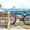 BIKE ON THE BOARDWALK, 
watercolor illustration, 
Asbury Park series, 8.5" x 11"