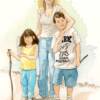 FAMILY WALK, watercolor illustration, 
published in the Home News Tribune, Day in the Life of Clark Township, 
NOT FOR SALE