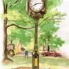 CLARK TOWNSHIP CLOCK,
water color illustration, 
published in the Home News Tribune, 
Day in the Life of Clark Township, 
NOT FOR SALE